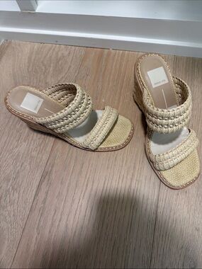 Dolce Vita Beige Braided Double-Strap Wedge Sandals